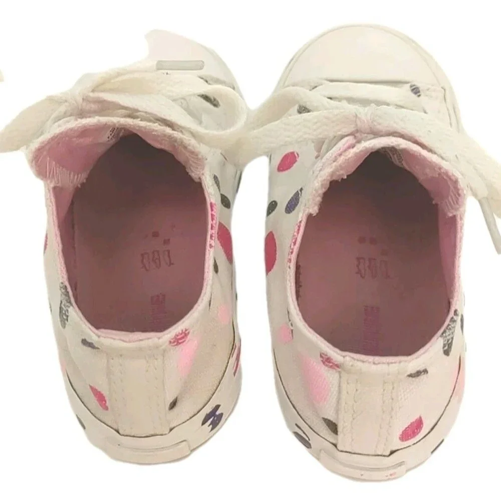 Converse All Star Polka Dot Junior Size 9 Low Top Shoes White Pink Sneakers
